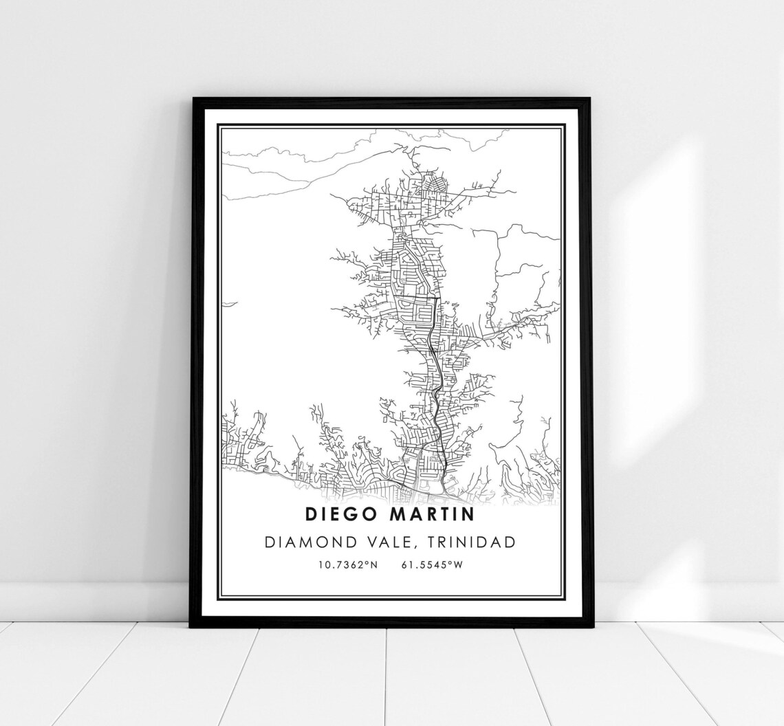 Diego Martin Trinidad Minimalist City Street Map Black White Print
