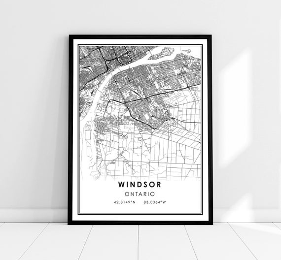 Windsor Map Print Poster, Ontario City Travel Art