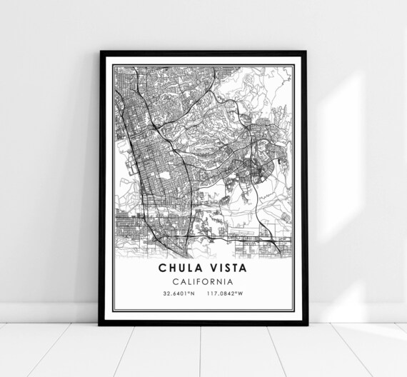 Chula Vista California Minimalist City Map Street Line Art Poster