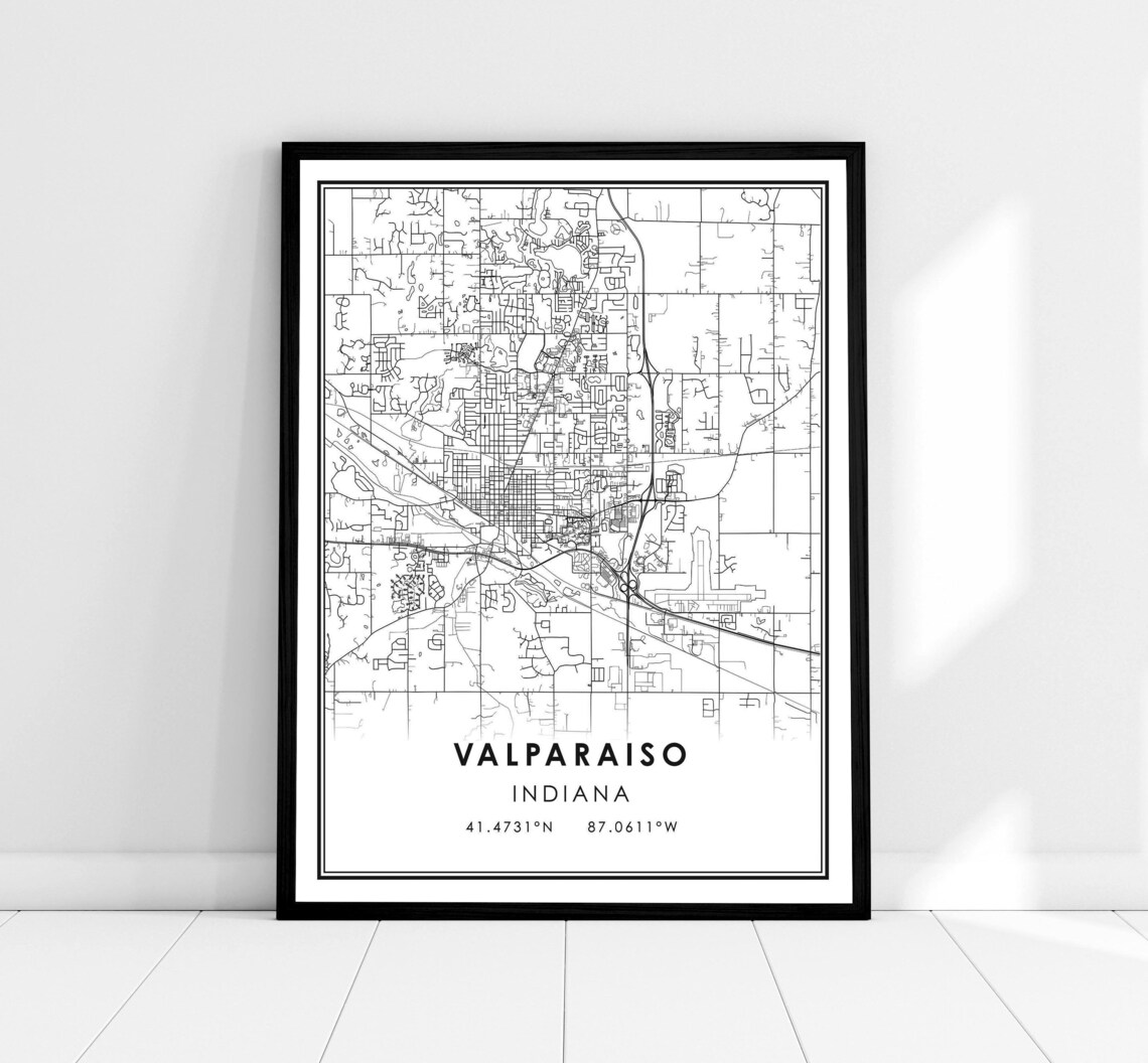 Valparaiso Map Print, Indiana City Travel Poster