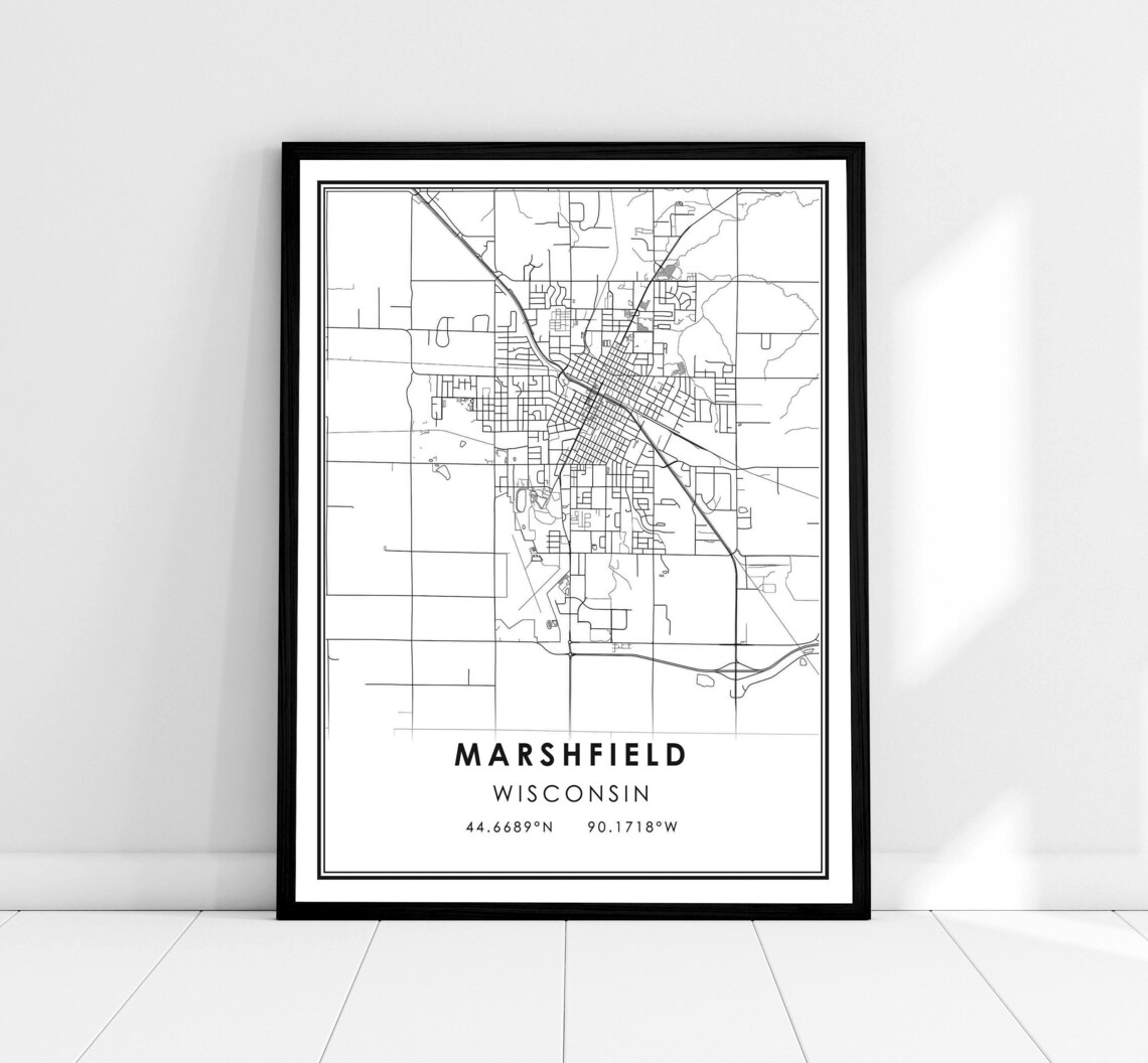 Marshfield Map Print Poster, Wisconsin City Map