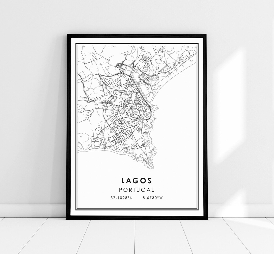 Lagos Portugal City Map Poster Minimalist Coast Town Plan Artwork
