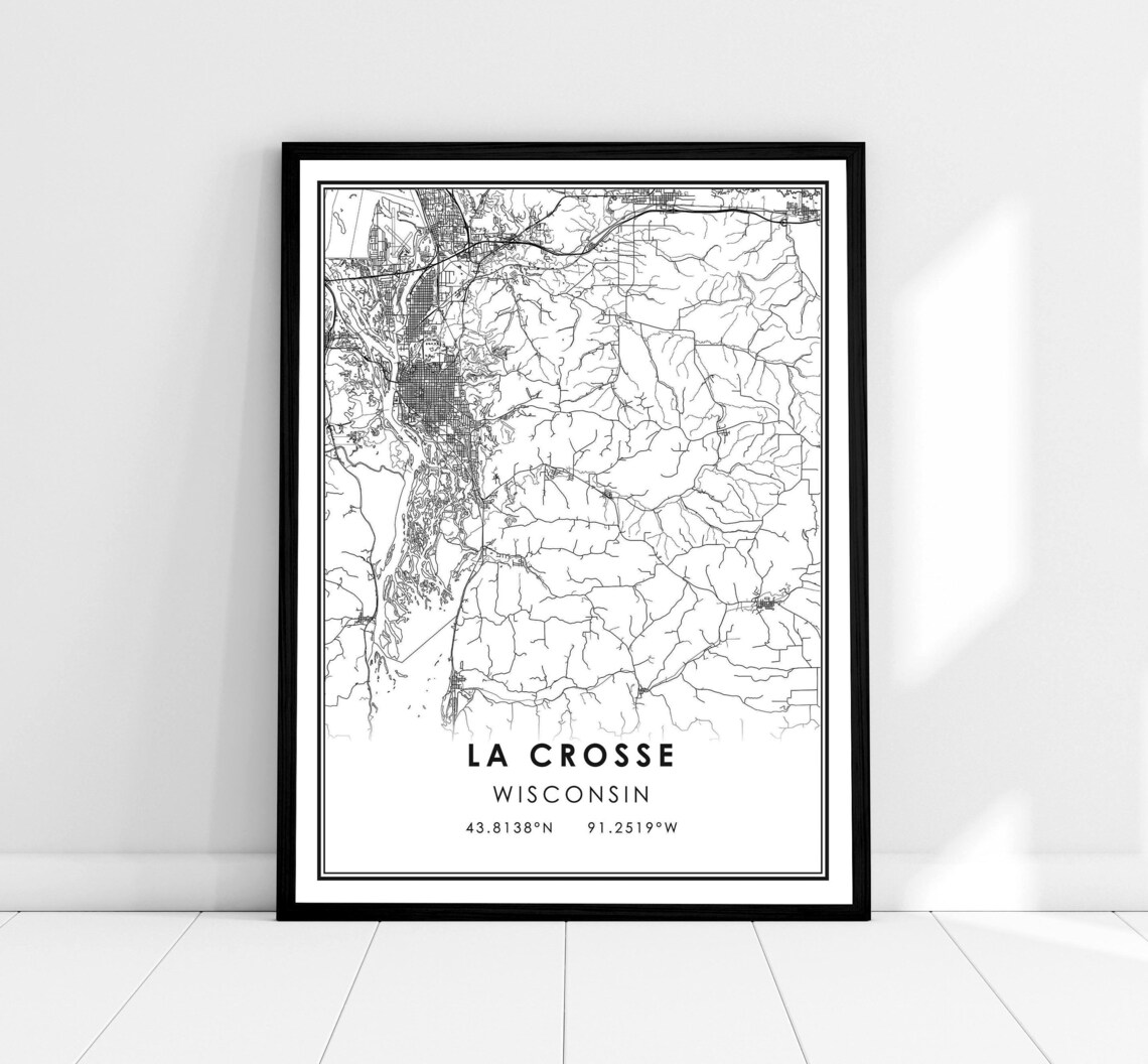 La Crosse Map Art Print, Wisconsin City