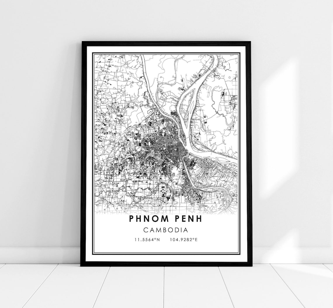 Phnom Penh Map Poster Print, Cambodia City