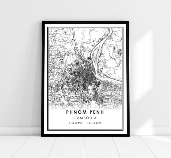Phnom Penh Map Poster Print, Cambodia City