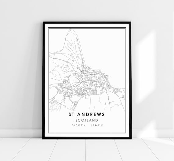 St Andrews Scotland Coastal Town Map Minimalist Black and White Poster