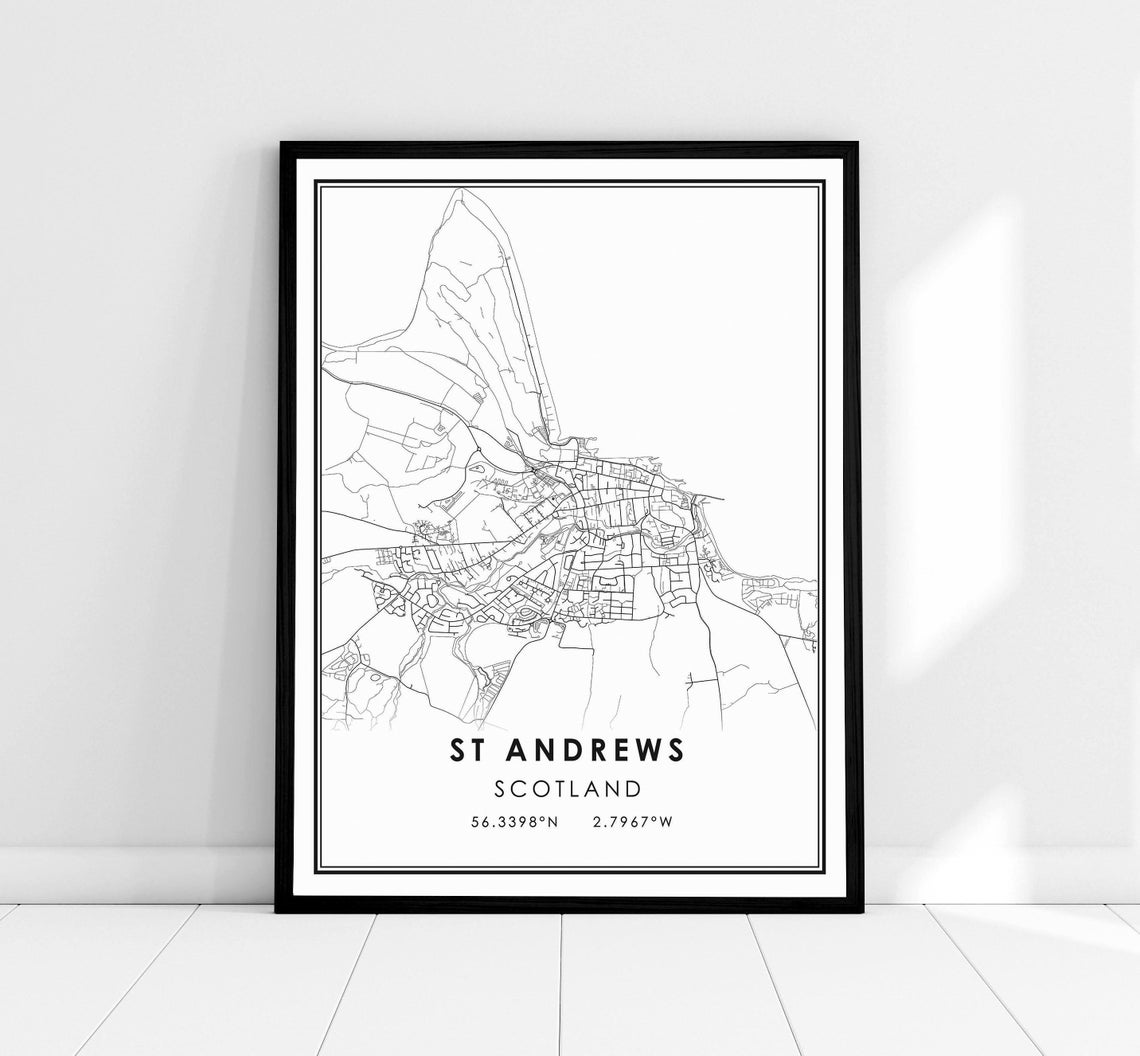 St Andrews Scotland Coastal Town Map Minimalist Black and White Poster