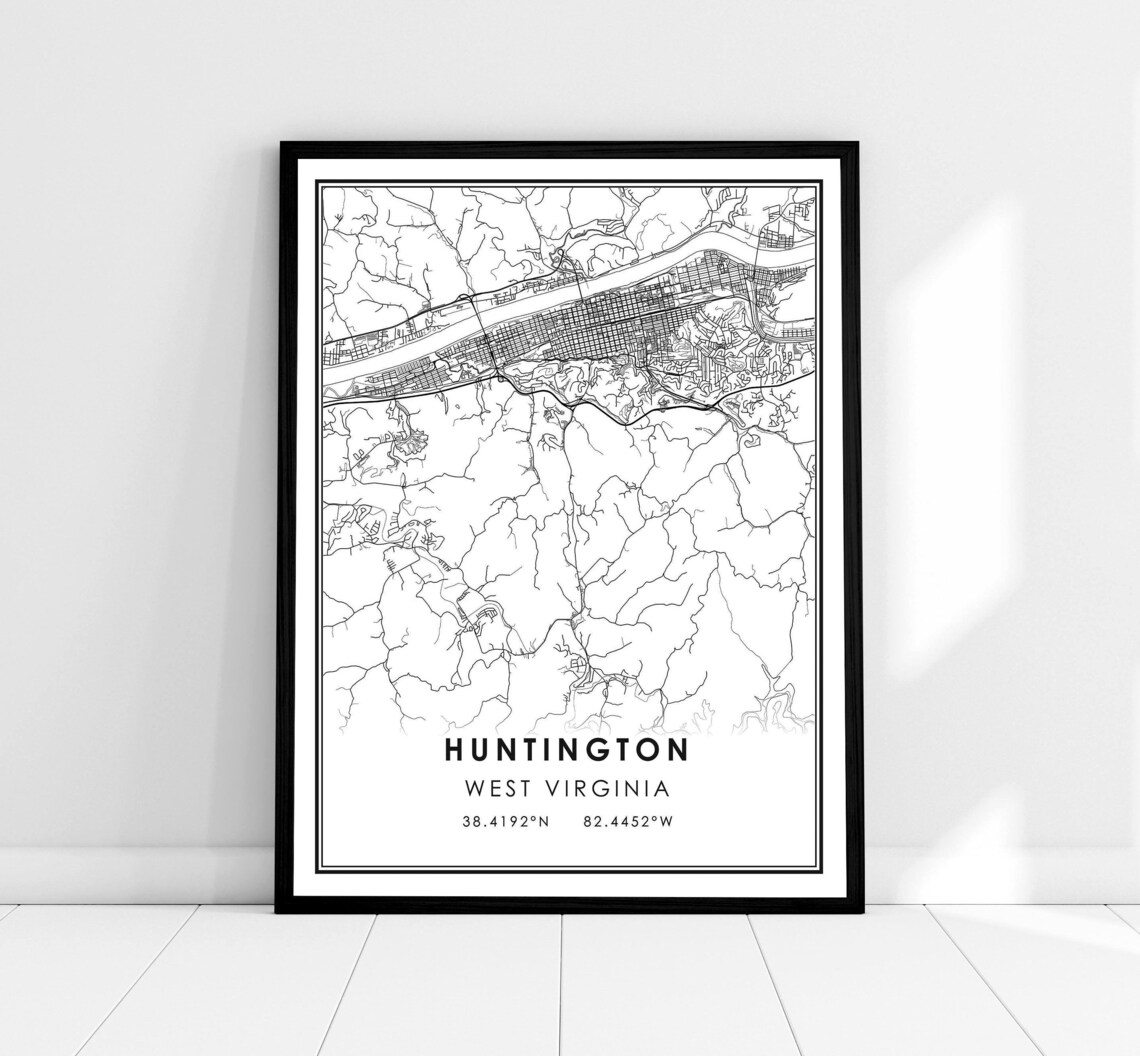 Huntington Map Print, West Virginia City Travel Poster