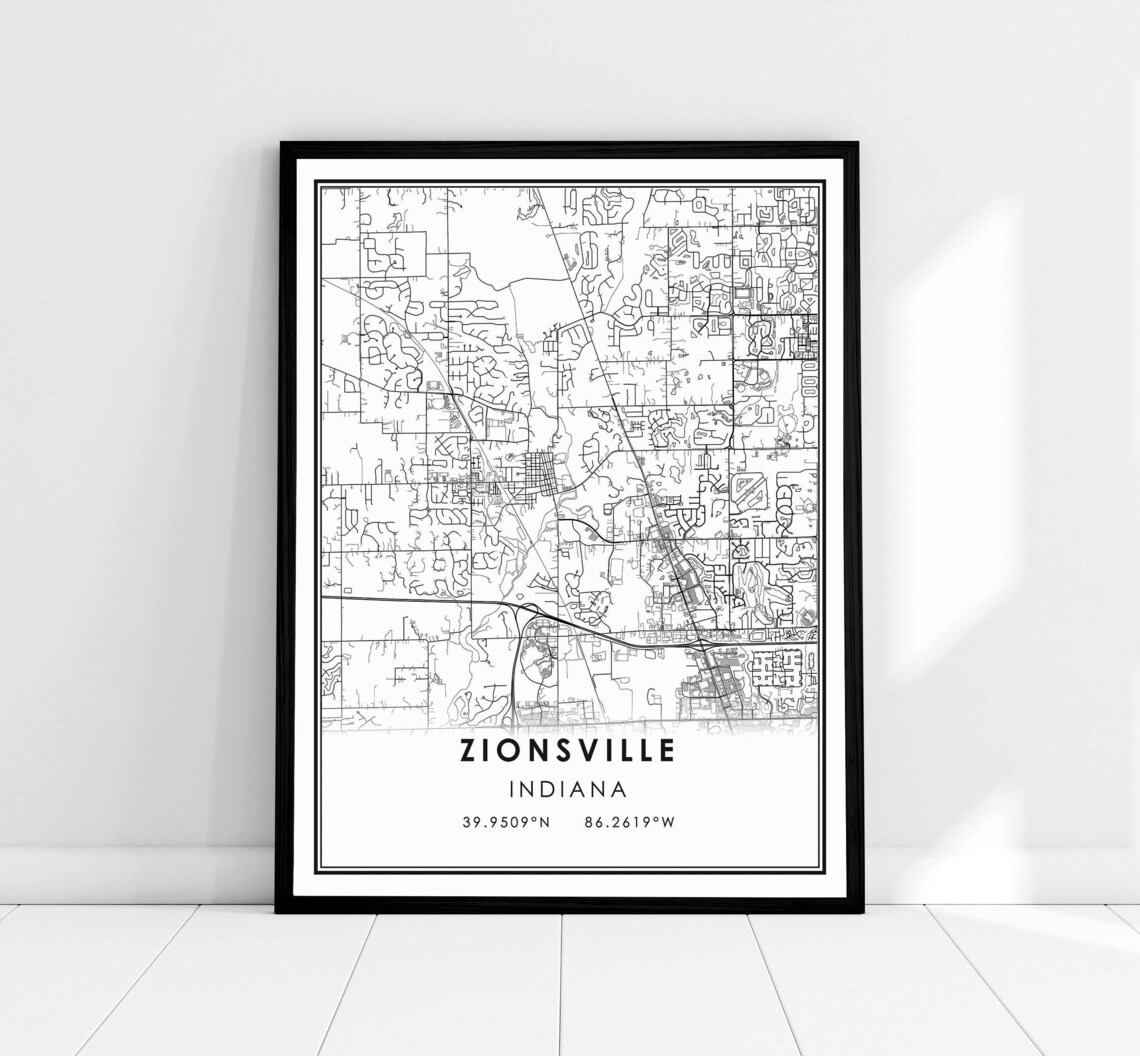 Zionsville Indiana Map Print, Travel Poster