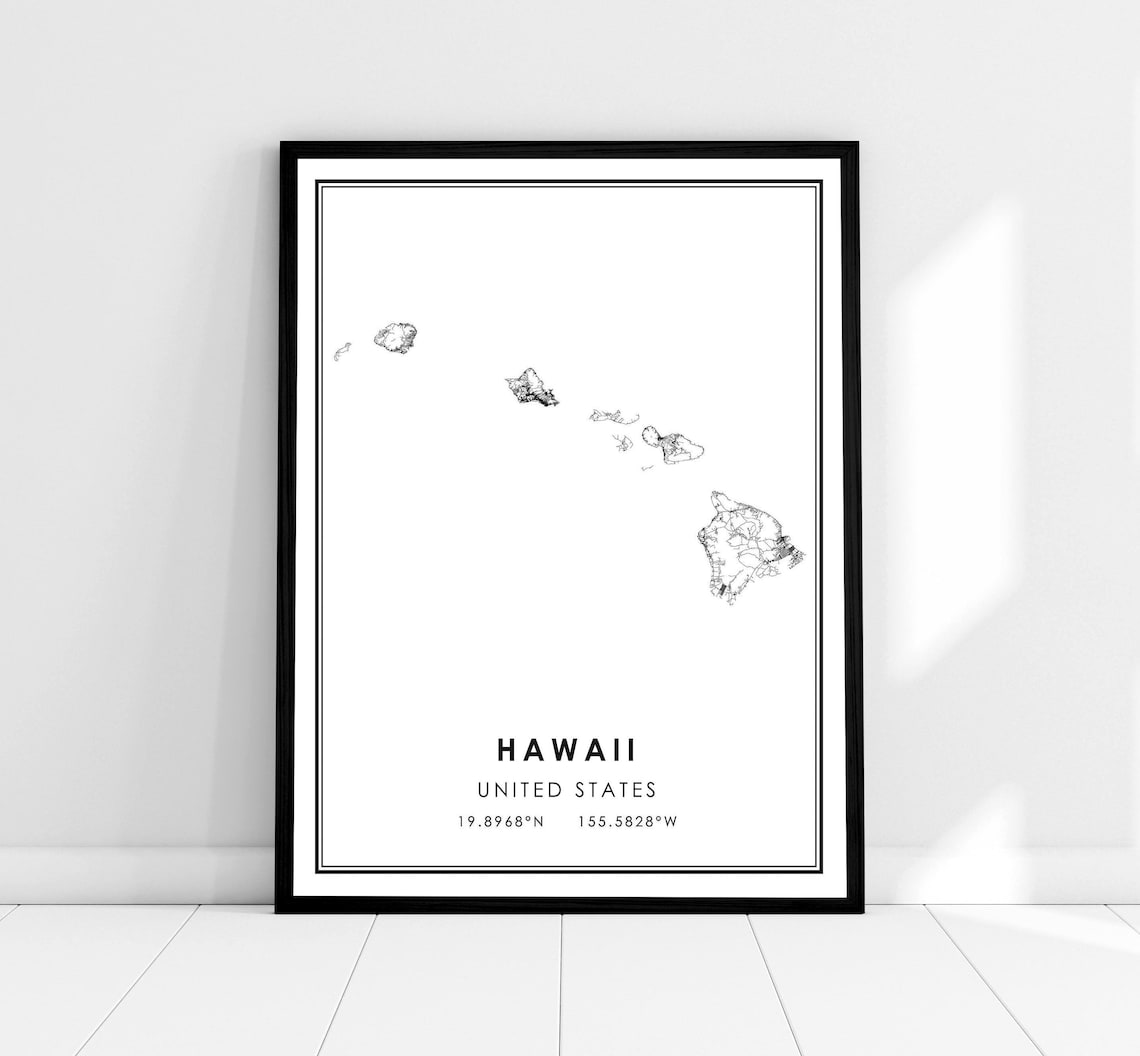 Hawaii United States Map Travel Poster, Road Print