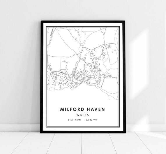 Milford Haven Wales City Map Line Art Poster Minimalist Decor Gift