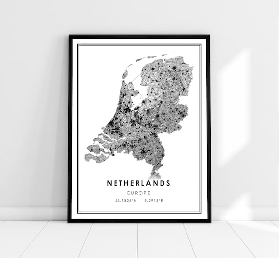 Netherlands Country Map Poster, Travel Wall Art