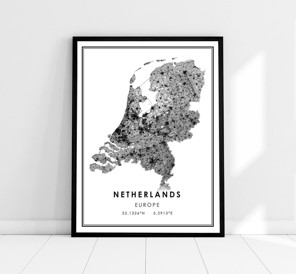 Netherlands Country Map Poster, Travel Wall Art