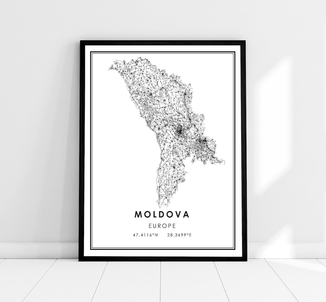 Moldova Country Map Travel Poster, Road Map