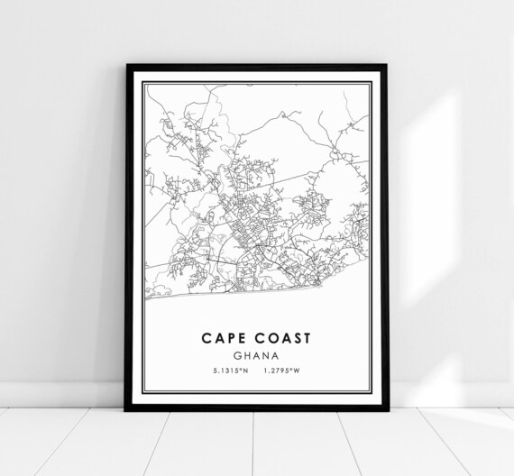 Cape Coast Ghana Detailed City Street Map Poster With Coordinates