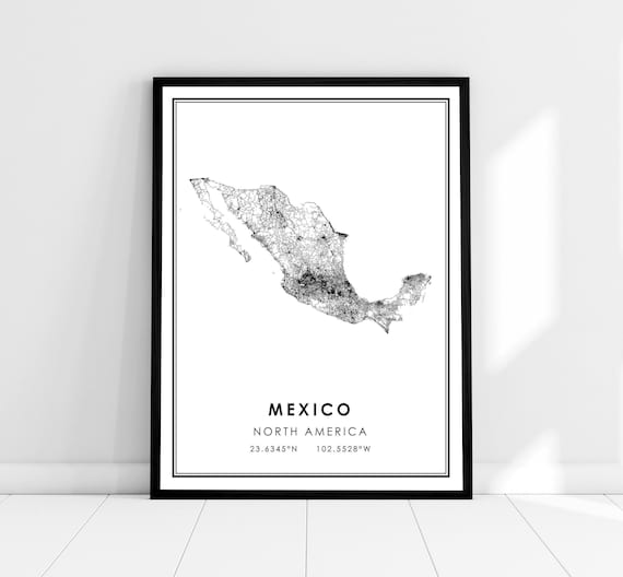 Mexico Country Map Travel Poster, North America