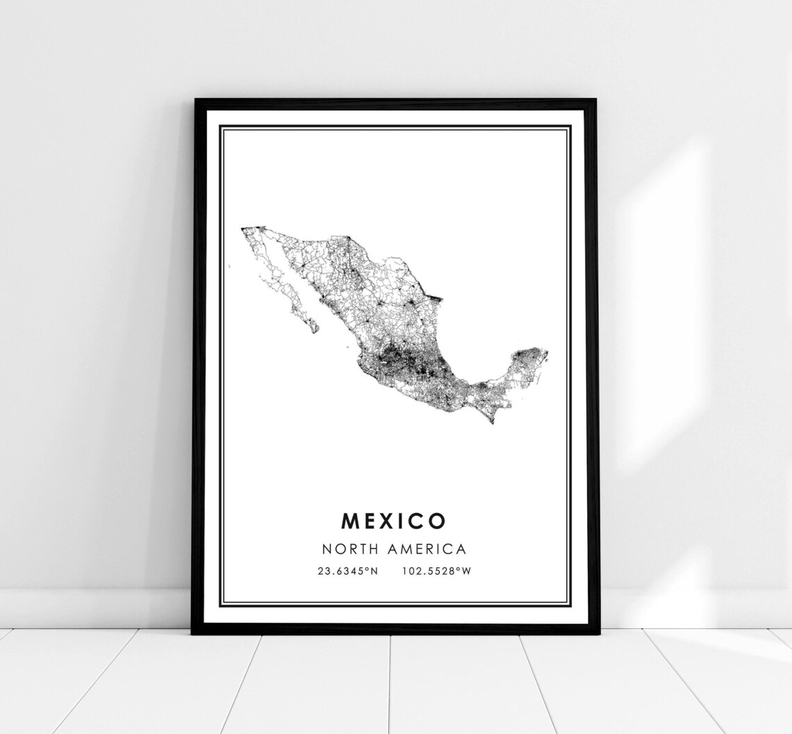 Mexico Country Map Travel Poster, North America