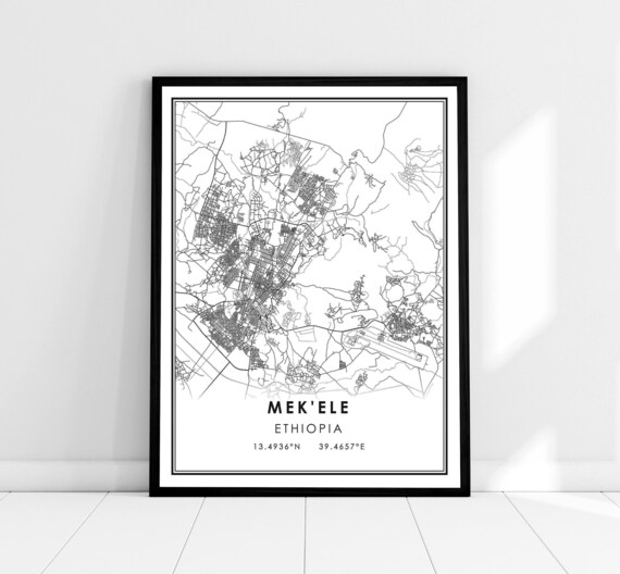 Mek'ele Ethiopia City Map Line Art Poster With Coordinates Text