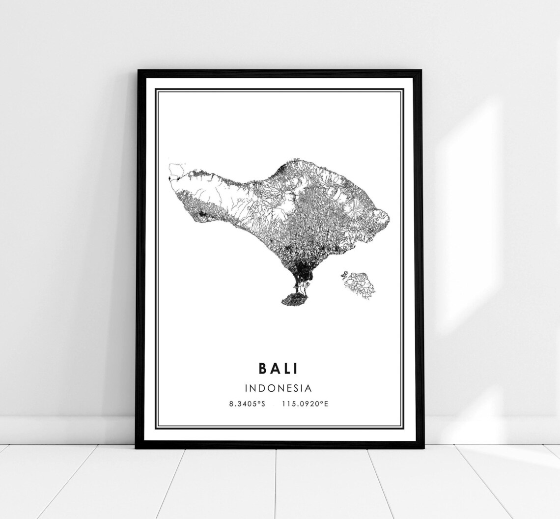 Bali Map Travel Poster, Indonesian Place Map