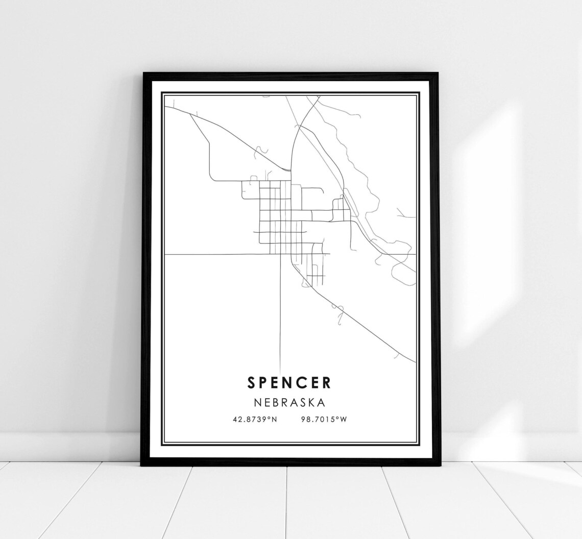 Spencer Nebraska Minimalist City Street Map Coordinates Poster