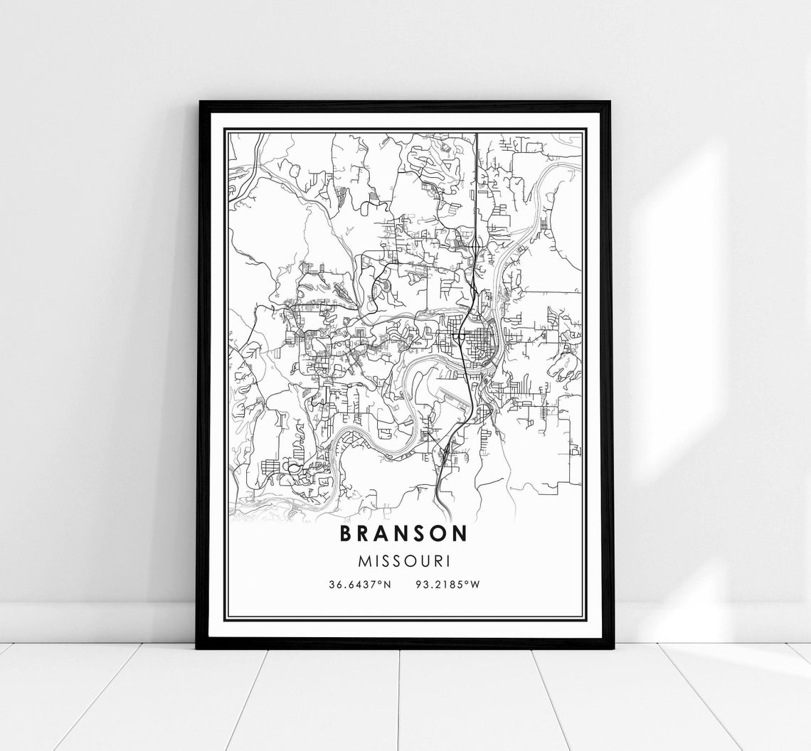Branson Missouri Minimalist City Street Map Coordinates Poster