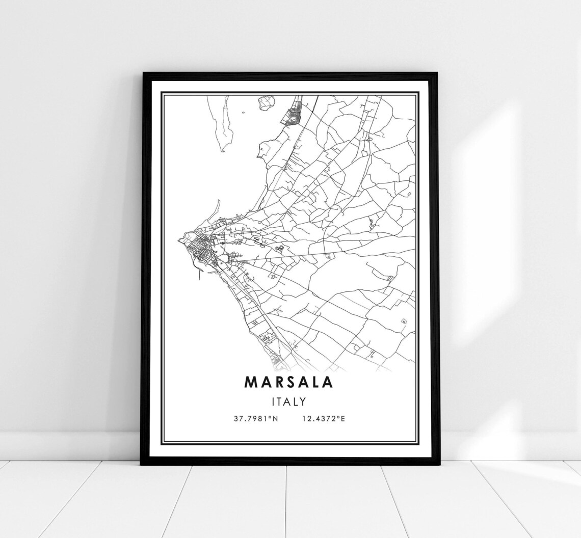 Marsala Italy City Street Map Minimalist Black and White Travel Poster