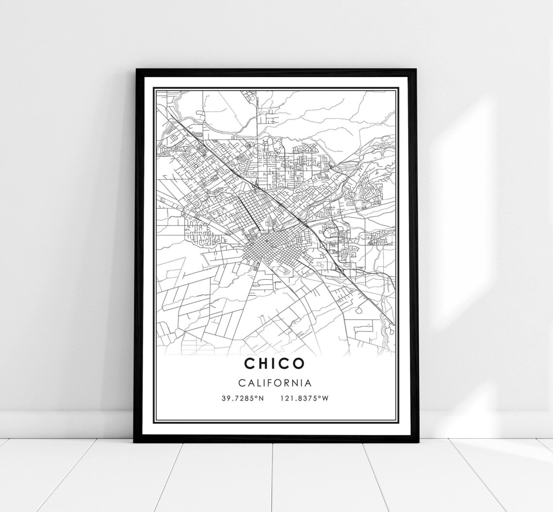 Chico Map Travel Poster, City Wall Art Print