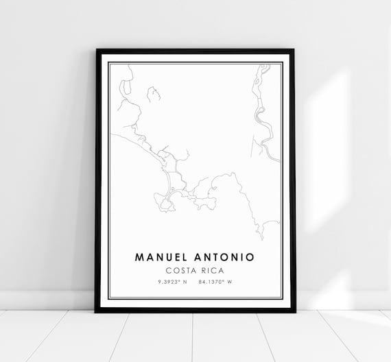 Manuel Antonio Costa Rica Coast Map Minimalist Black White Poster