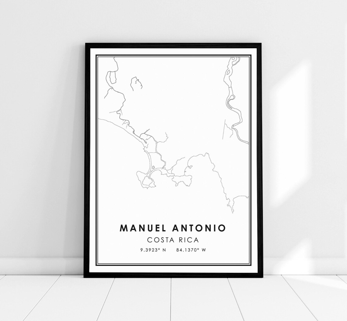 Manuel Antonio Costa Rica Coast Map Minimalist Black White Poster