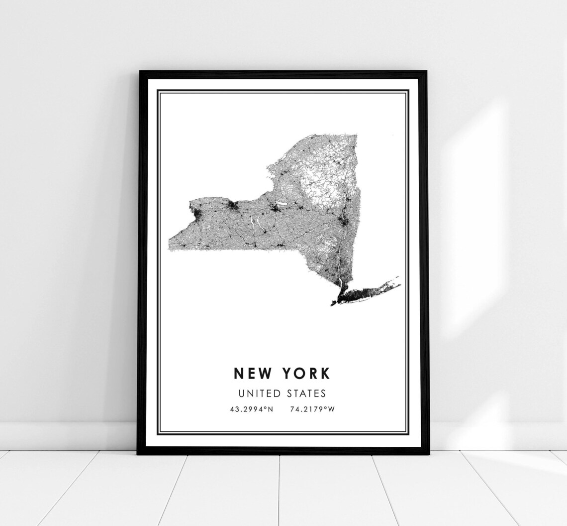 New York Us Map Art Print, City Travel Poster