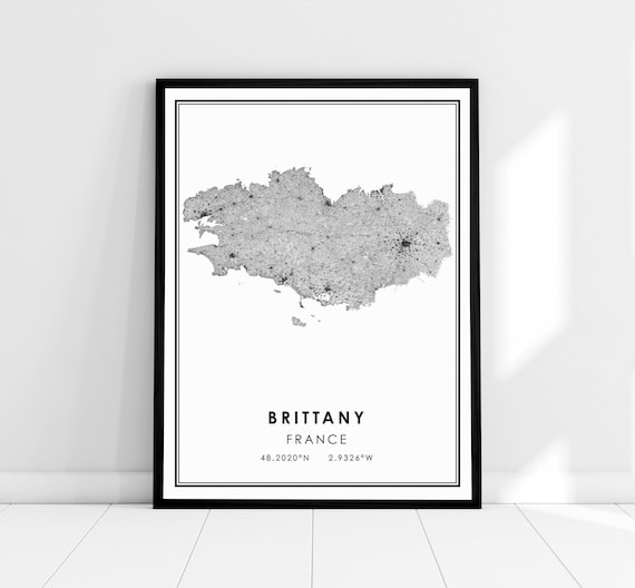 Brittany France Regional Map Minimalist Black and White Print