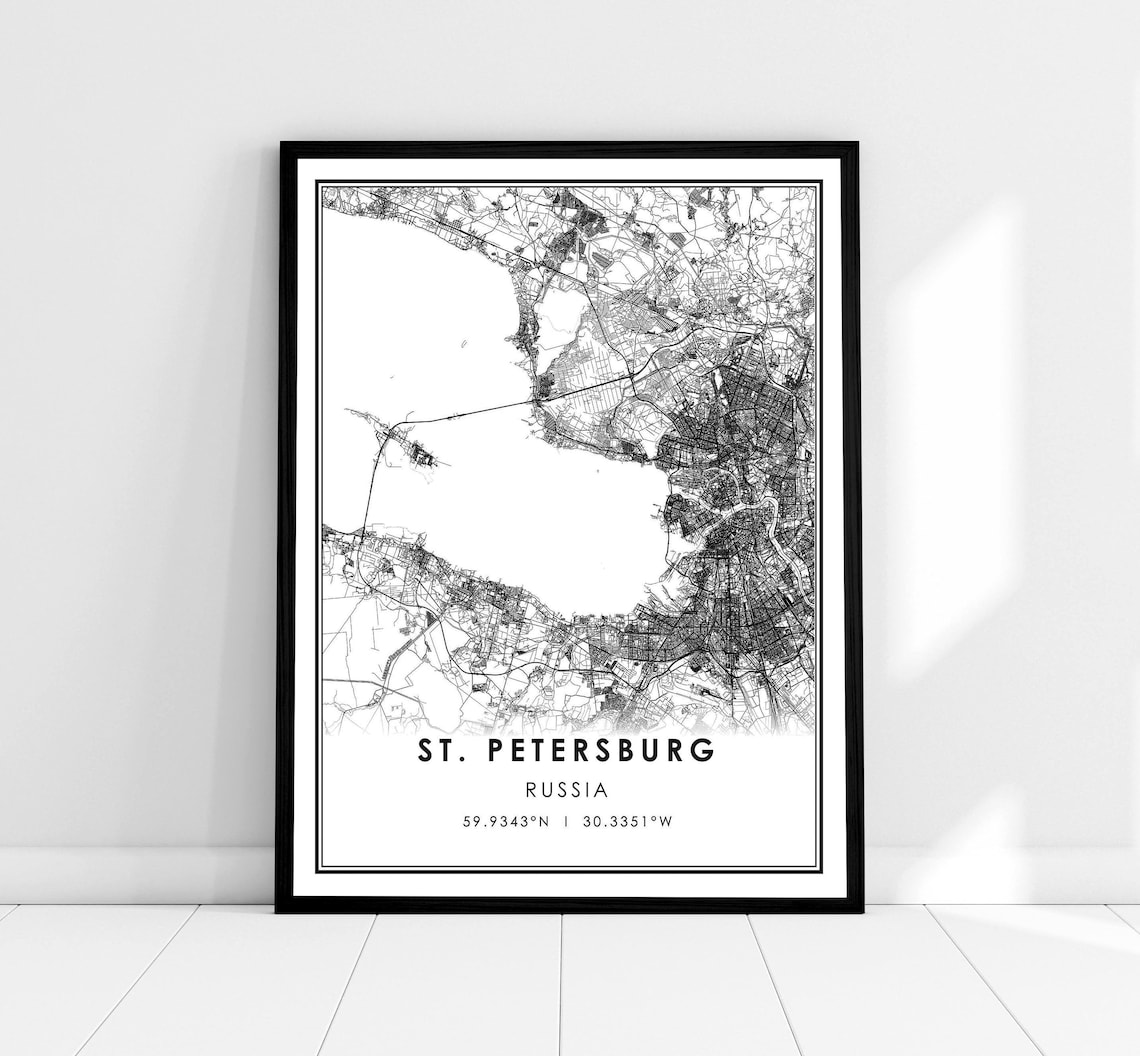 St Petersburg Map Poster, Russia City Travel Art