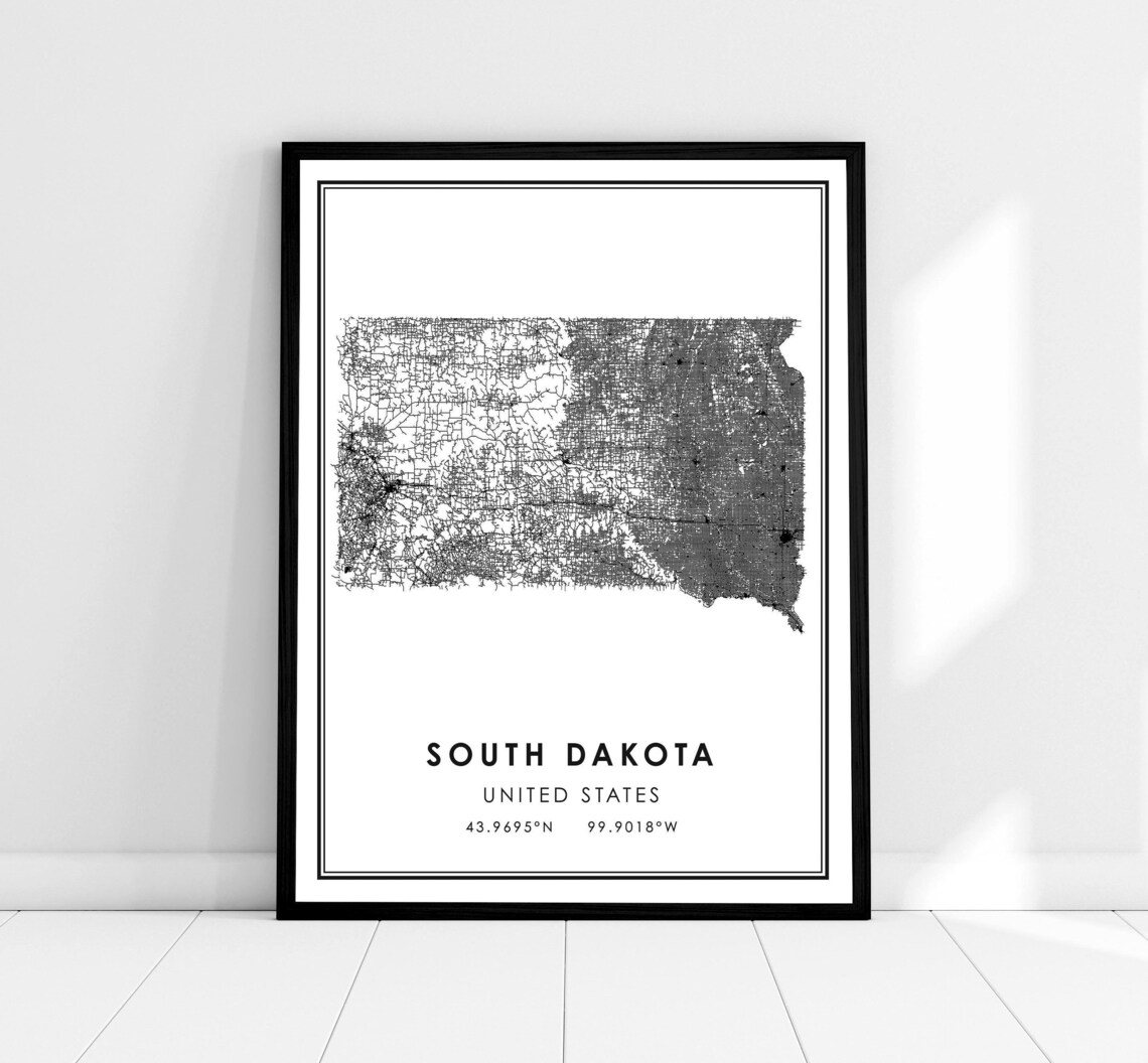 South Dakota Map Poster Print, Travel Map Decor