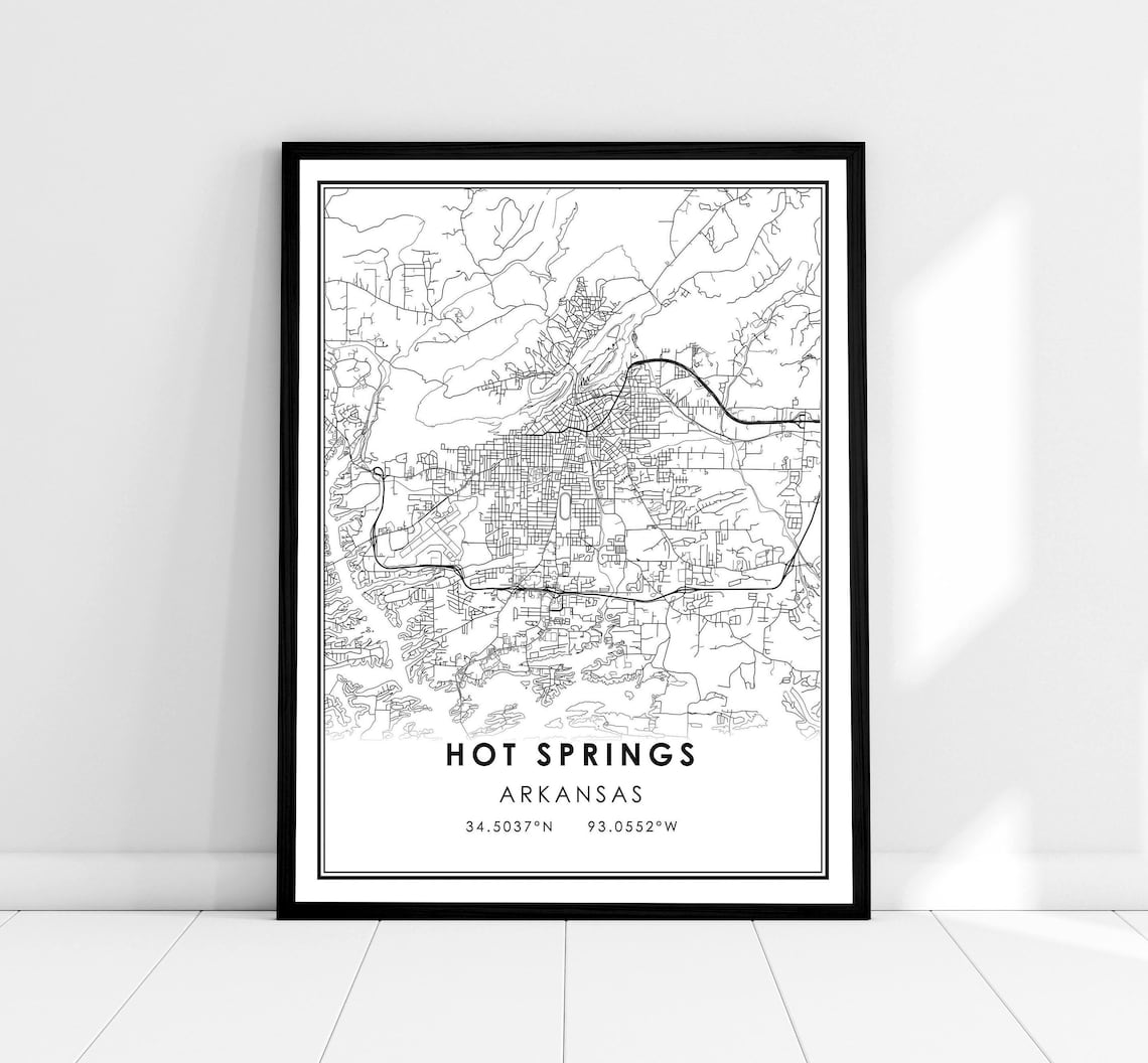 Hot Springs Map Print, Arkansas City Travel Poster