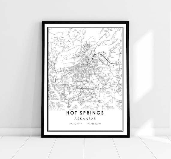 Hot Springs Map Print, Arkansas City Travel Poster
