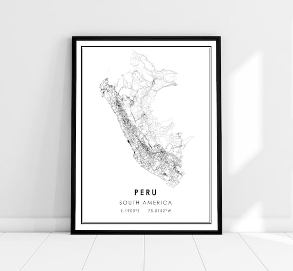 Peru Country Map Travel Poster, Map Art Print