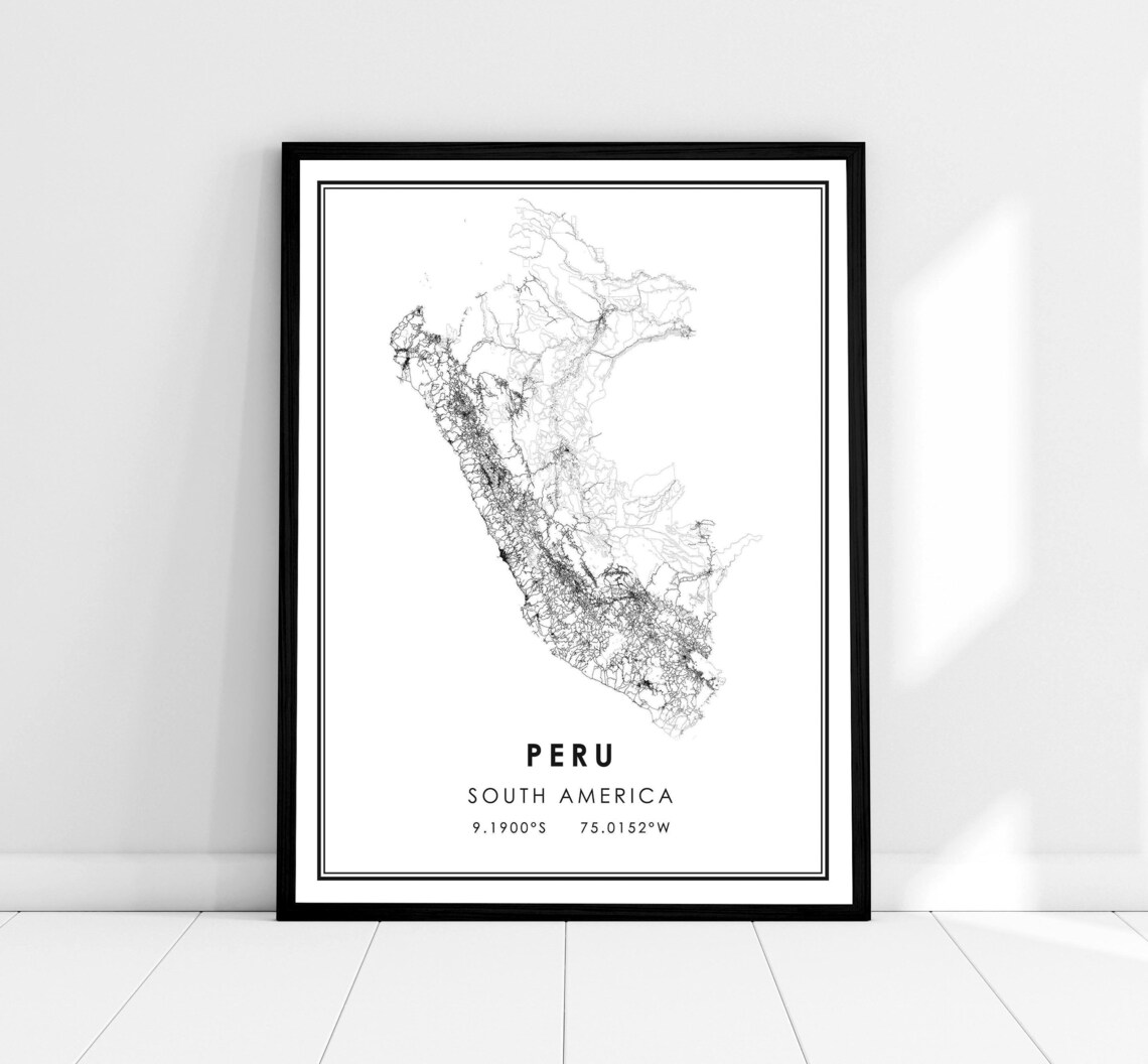 Peru Country Map Travel Poster, Map Art Print