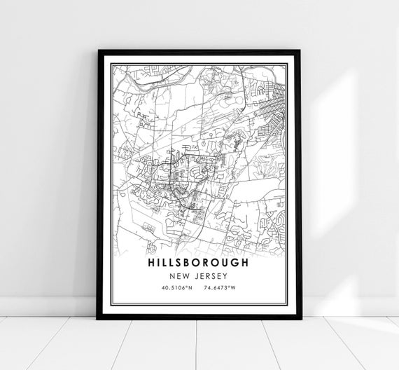 Hillsborough Map Poster, New Jersey City Art Print