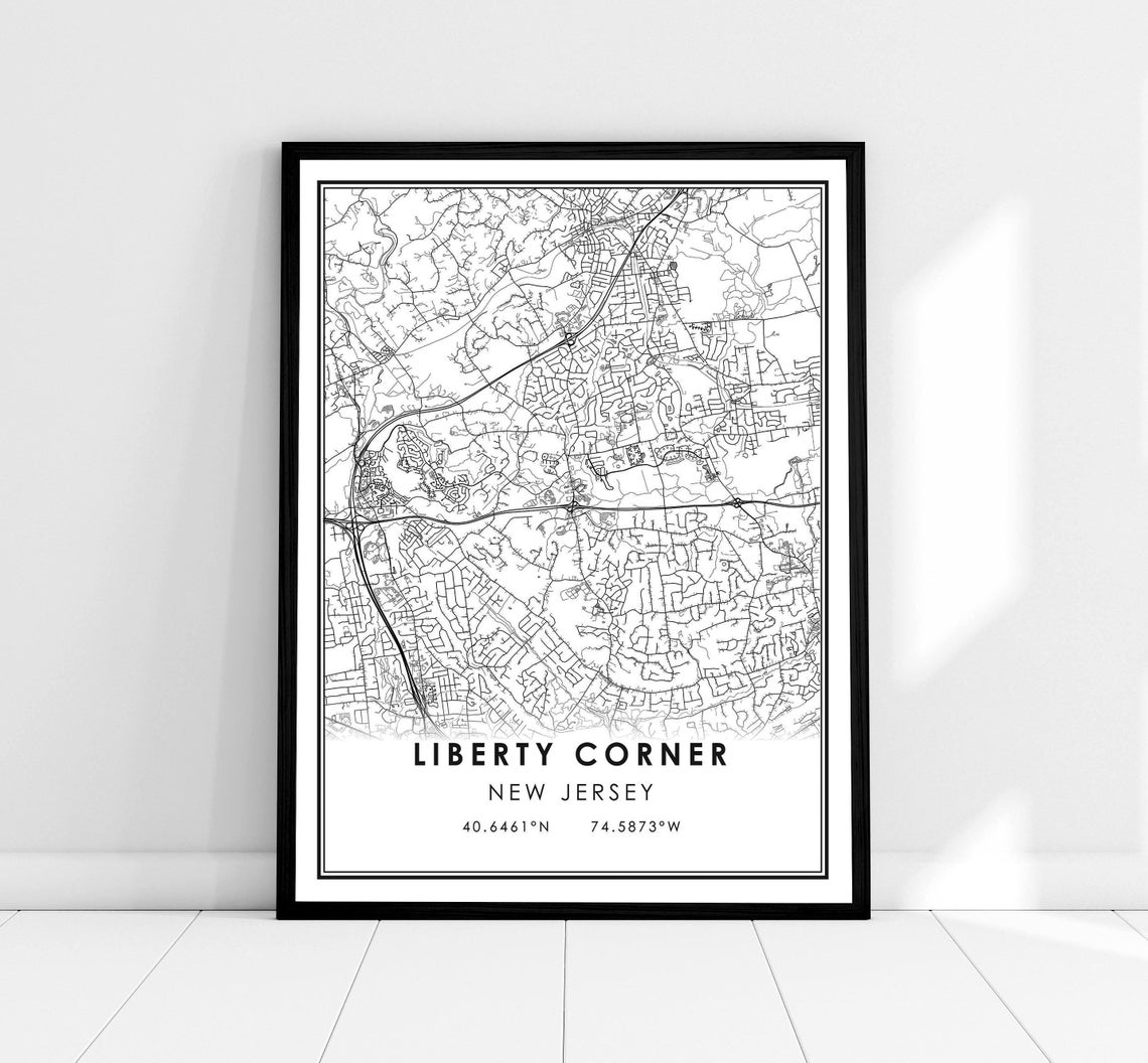 Liberty Corner New Jersey Minimalist Street Map Print With Coordinates