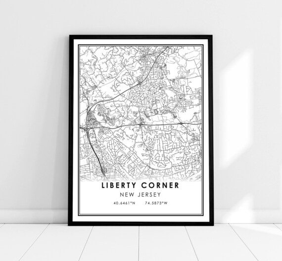Liberty Corner New Jersey Minimalist Street Map Print With Coordinates