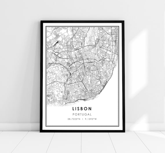 Lisbon Map Print Poster, Portugal City Travel