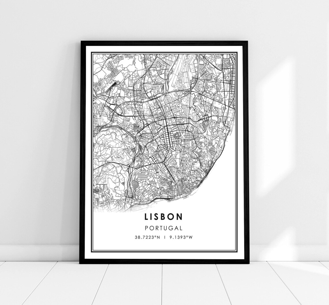Lisbon Map Print Poster, Portugal City Travel