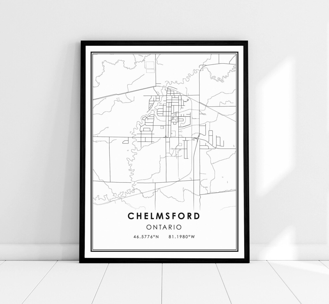 Chelmsford Ontario Minimalist Black Line City Map Art Poster