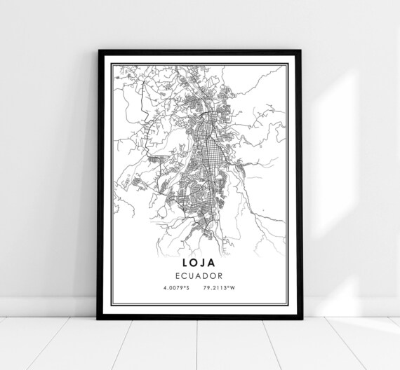 Loja Ecuador Minimalist City Street Map Decor Modern Wall Art