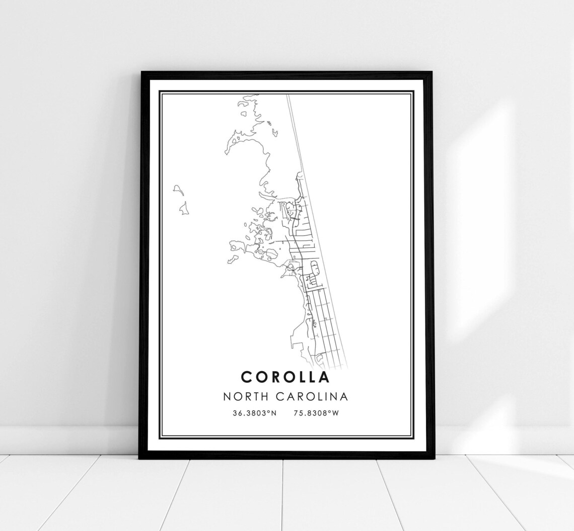 Corolla Map Print, North Carolina Travel Poster