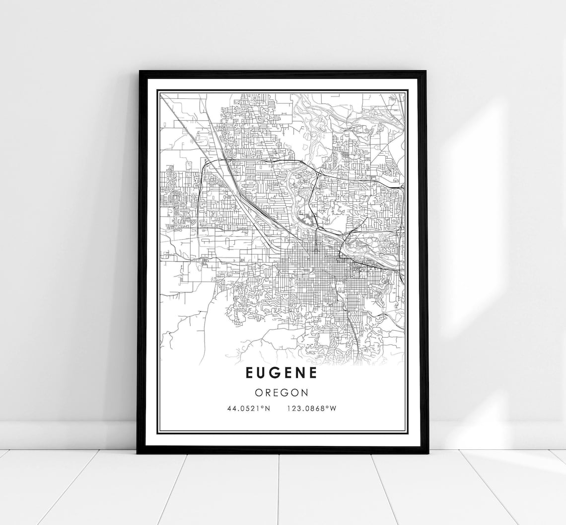 Eugene Map Print Poster, Oregon City Travel