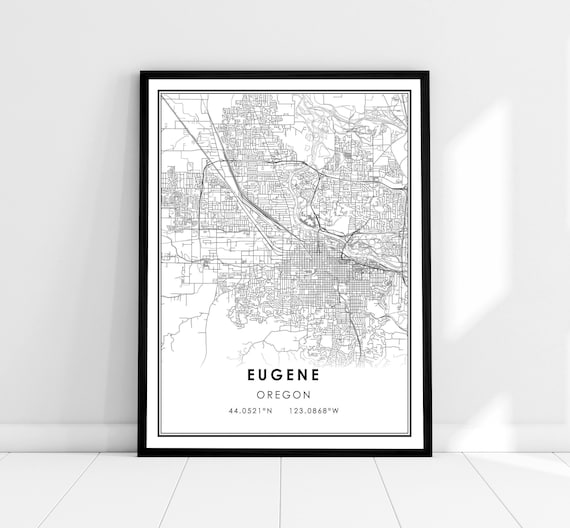 Eugene Map Print Poster, Oregon City Travel