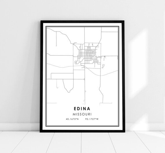 Edina Missouri Street Map Minimalist Black and White Wall Art