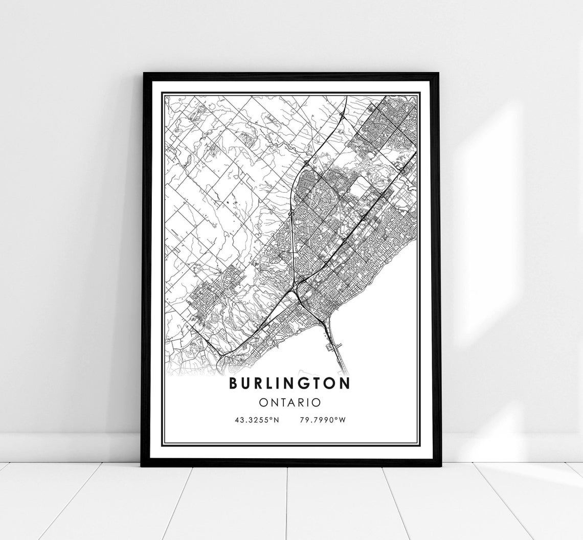 Burlington Ontario Street Map Poster With GPS Coordinates Line Art