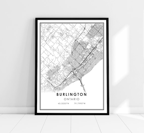 Burlington Ontario Street Map Poster With GPS Coordinates Line Art